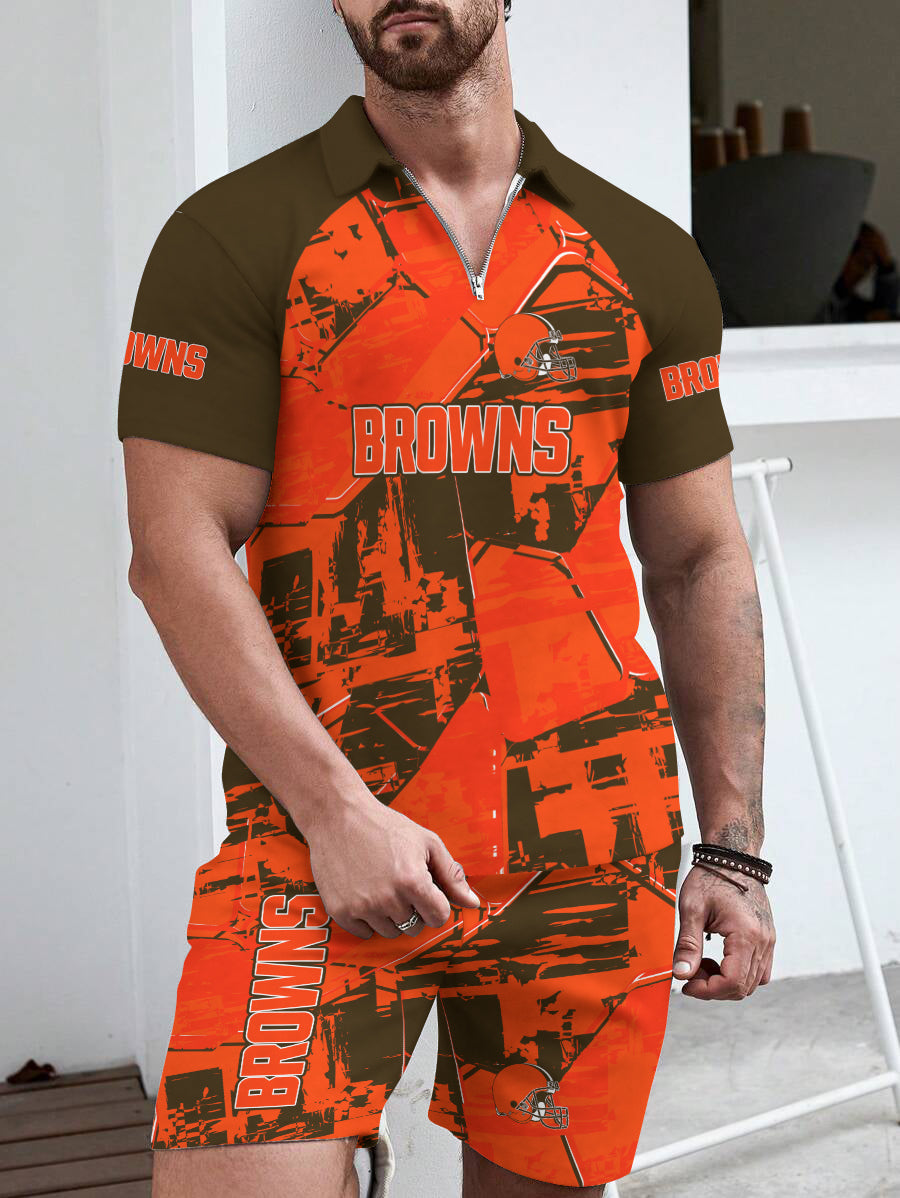 Cleveland Browns Limited Edition ZIP Polo Shirt And Shorts Two-Piece Suits