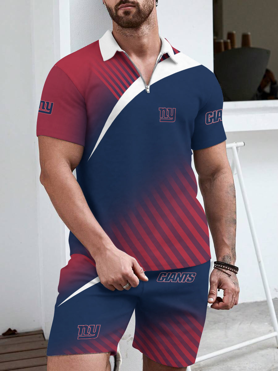 New York Giants Limited Edition ZIP Polo Shirt And Shorts Two-Piece Suits