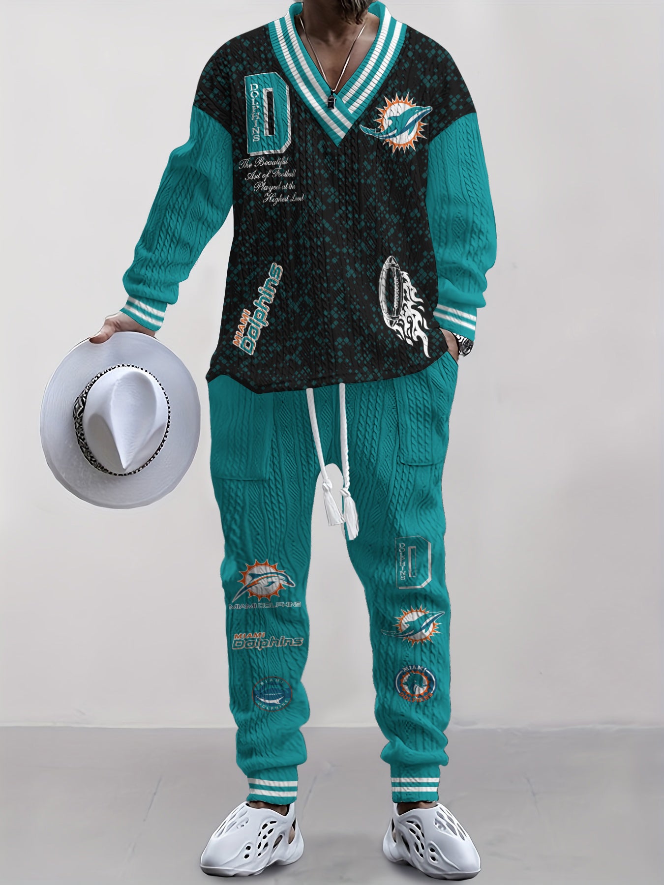 Miami Dolphins  Classic All-Season Long Sleeve V-Neck Pullover Sweater