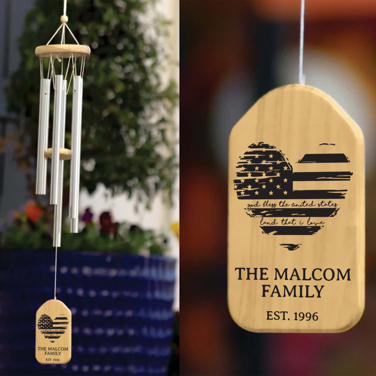 Personalized Wind Chime, Patriotic Gifts, Patriotic Decor, Personalized Gift, 1776, Don't Tread On Me, Military Gift, America