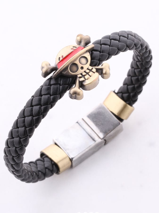 Creative Skull Logo Woven Leather Bracelet