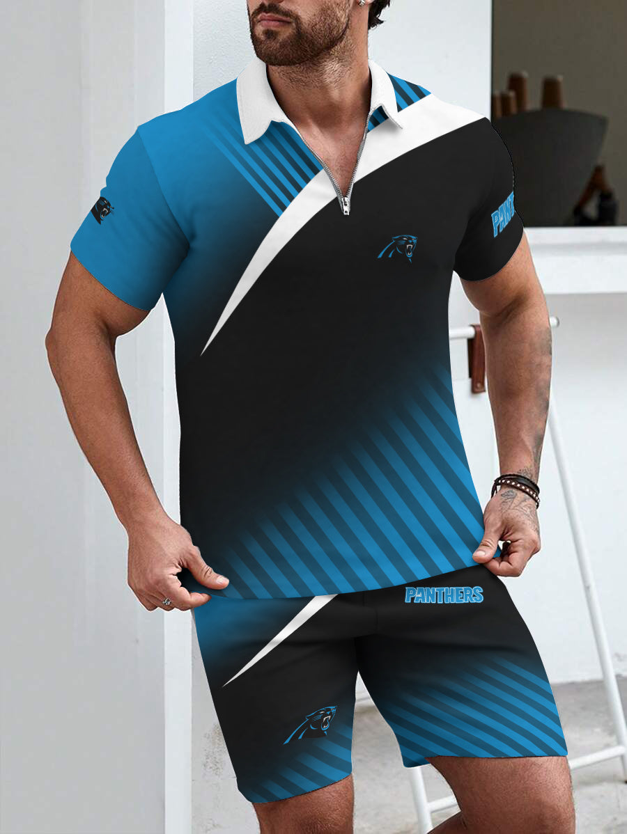 Carolina Panthers Limited Edition ZIP Polo Shirt And Shorts Two-Piece Suits