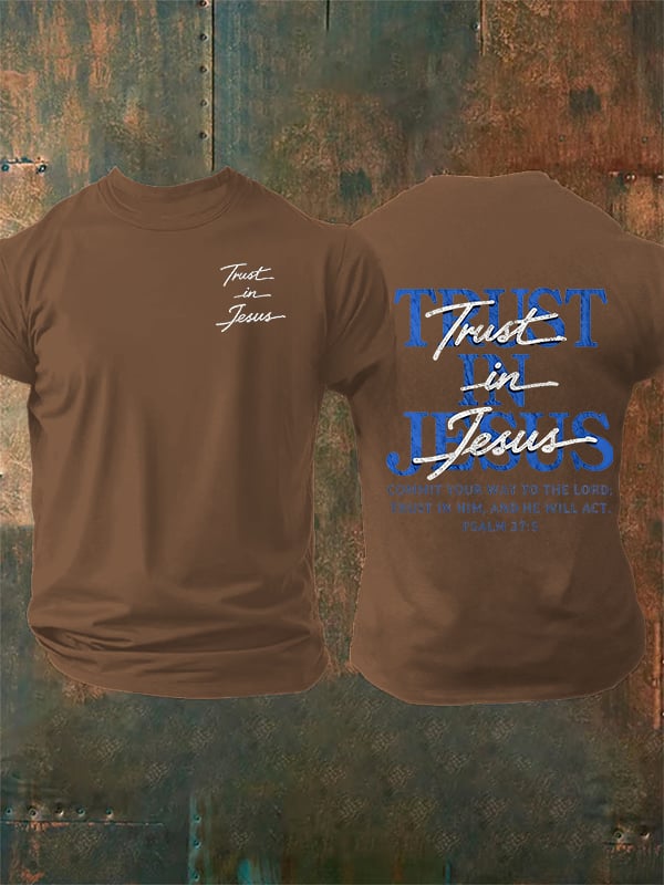 Men's "Trust in Jesus" 37:5 Bible Verse Design Print T-Shirt