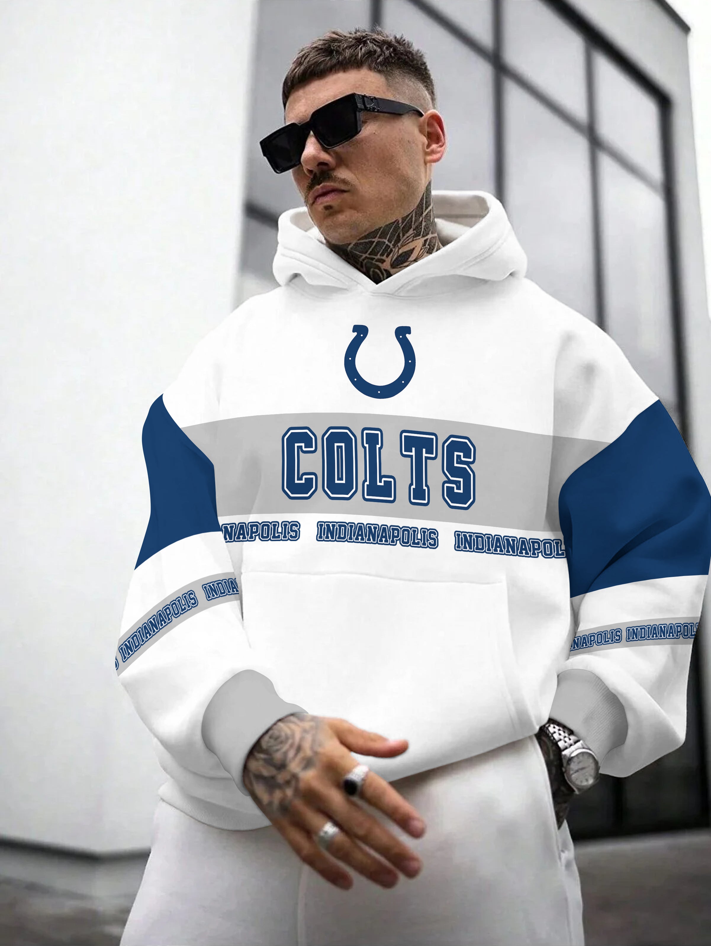 Indianapolis Colts Printed Hooded Pocket Pullover Hoodie