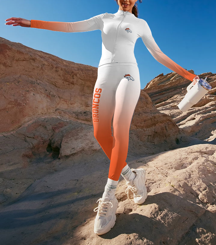 Denver Broncos 2 Piece Workout  Sets :Sculpt High Waist Gym Leggings & long Sleeve Sports Top