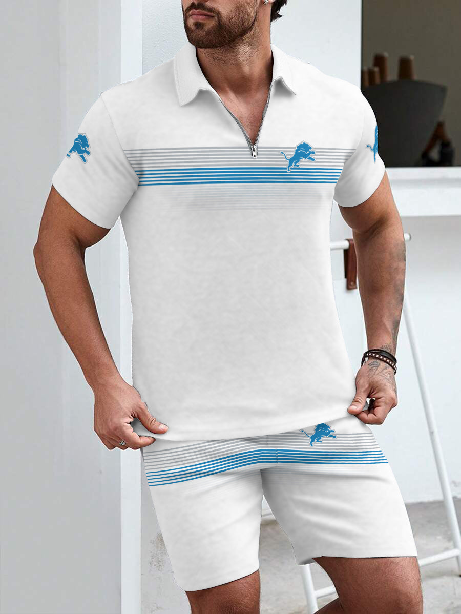 Detroit Lions Limited Edition ZIP Polo Shirt And Shorts Two-Piece Suits
