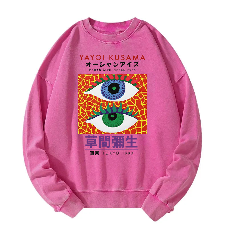Animescollection Yayoi Kusama Eyes Vintage Washed Sweatshirt