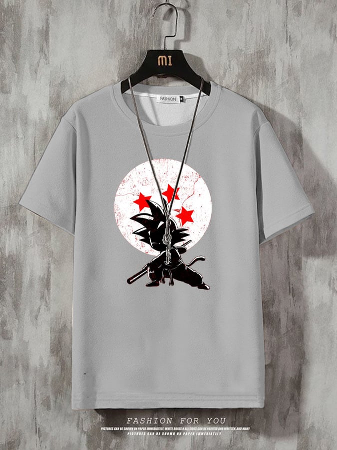 Men's Casual Anime Print Multicolor Cotton T-Shirt