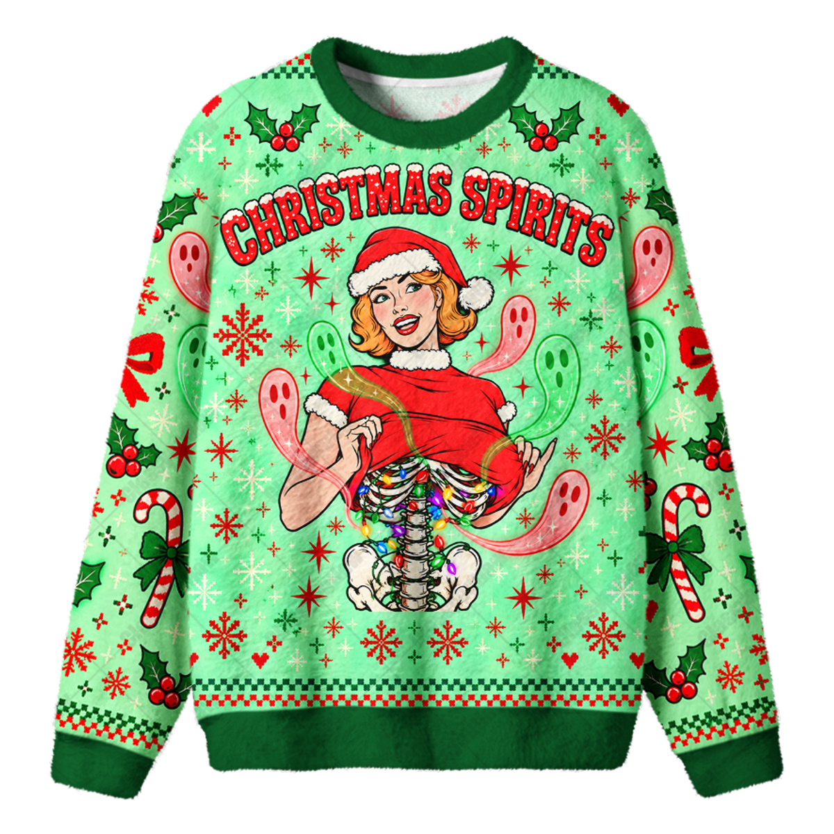 GHOSTLY SPIRITS UGLY CHRISTMAS SWEATSHIRT — image 1