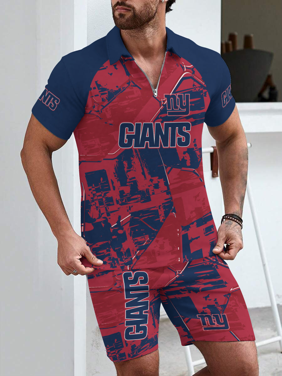 New York Giants Limited Edition ZIP Polo Shirt And Shorts Two-Piece Suits