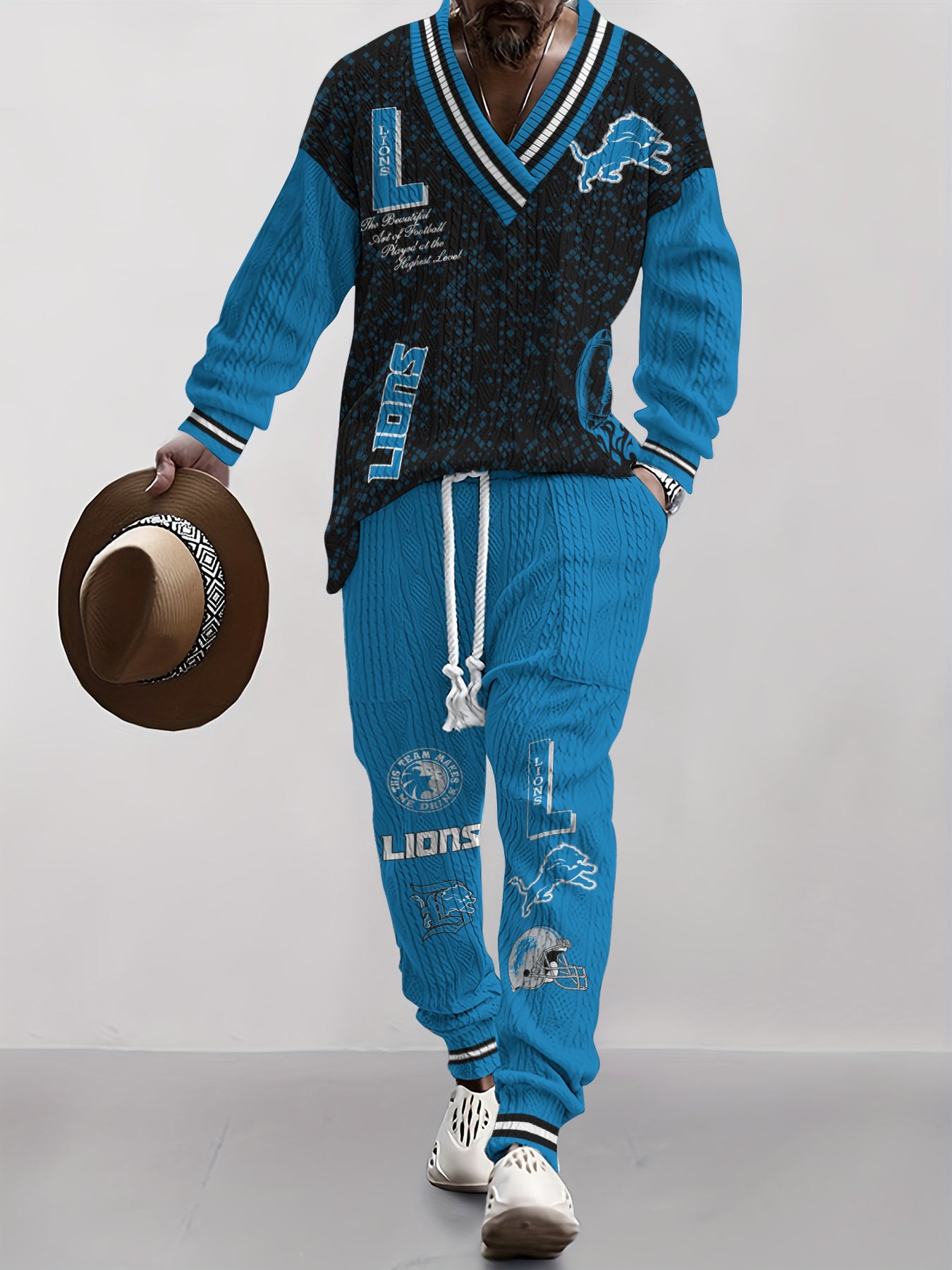 Detroit Lions  Classic All-Season Long Sleeve V-Neck Pullover Sweater