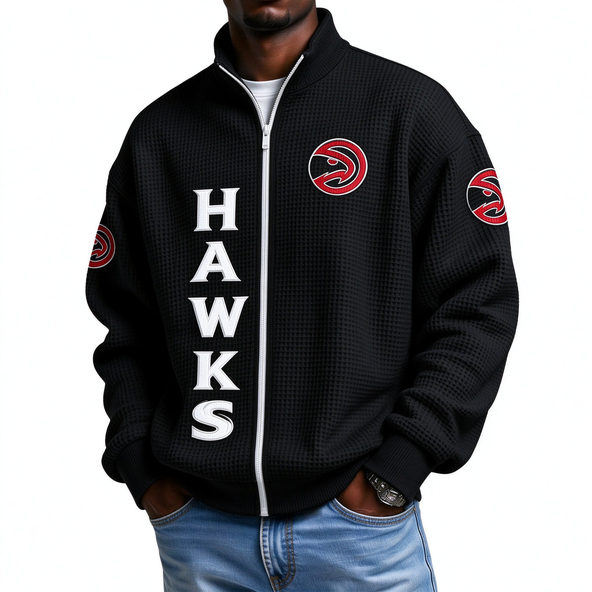 Atlanta Hawks EST 1946 Printed Waffle Quarter Zip Basketball Fan Hoodie