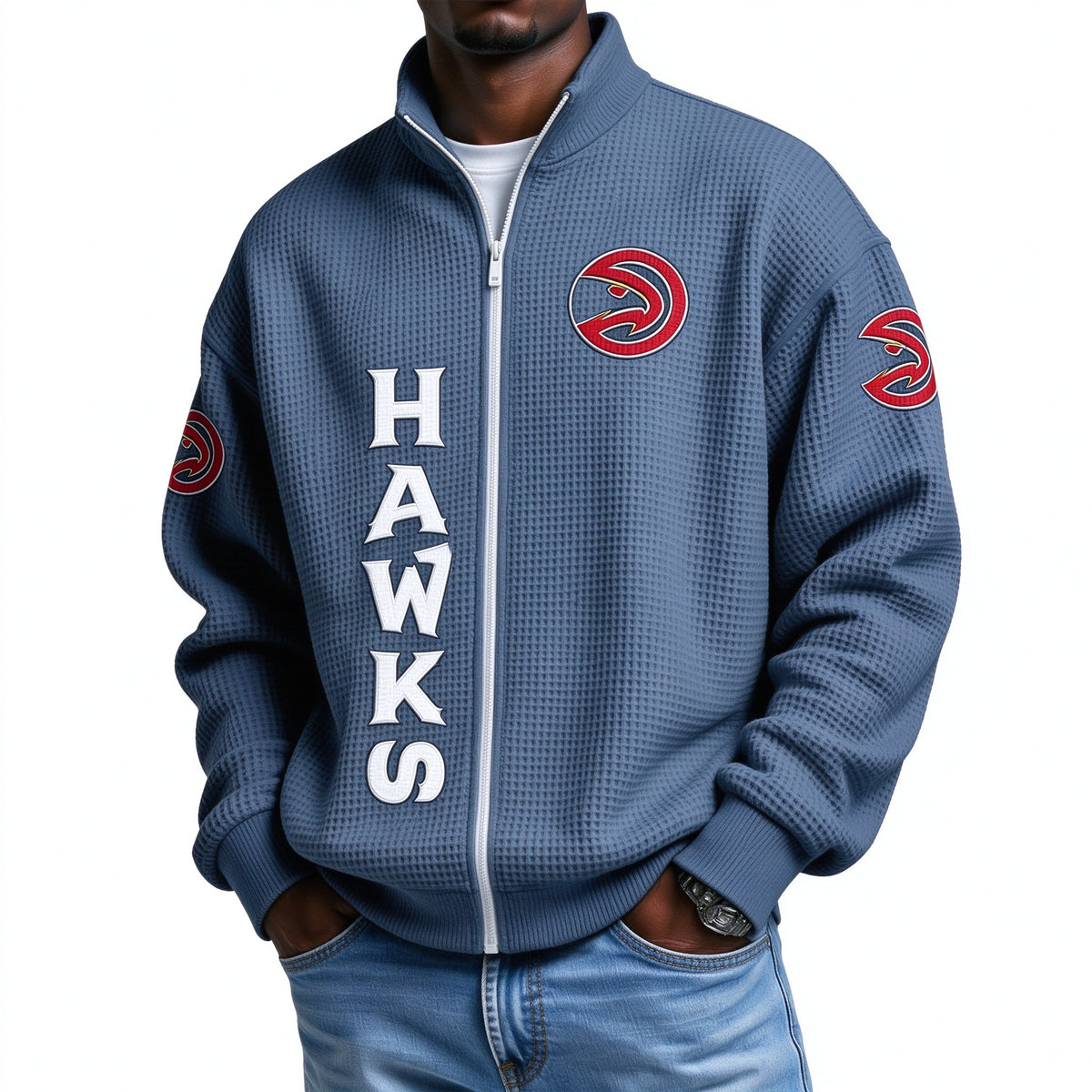 Atlanta Hawks EST 1946 Printed Waffle Quarter Zip Basketball Fan Hoodie