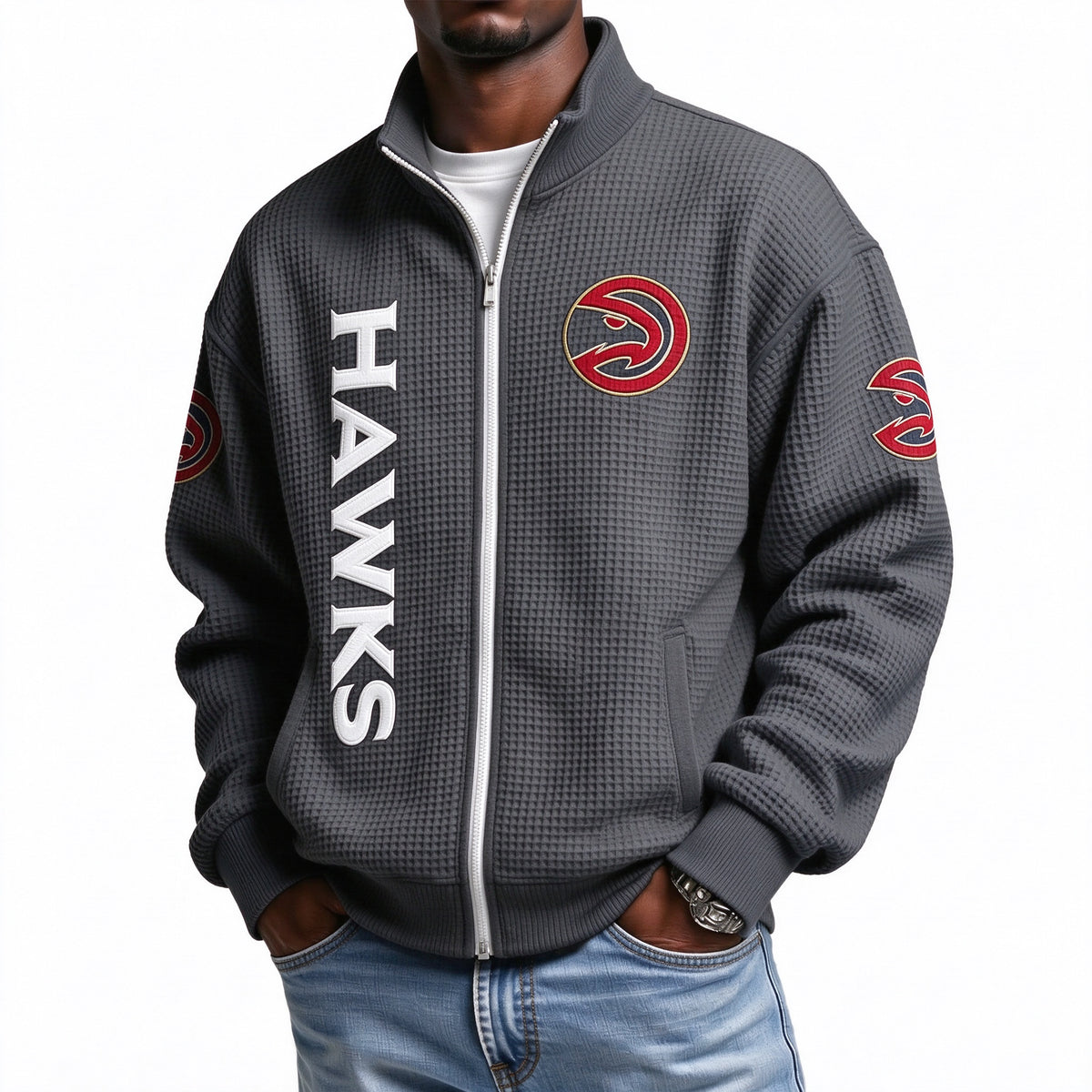 Atlanta Hawks EST 1946 Printed Waffle Quarter Zip Basketball Fan Hoodie