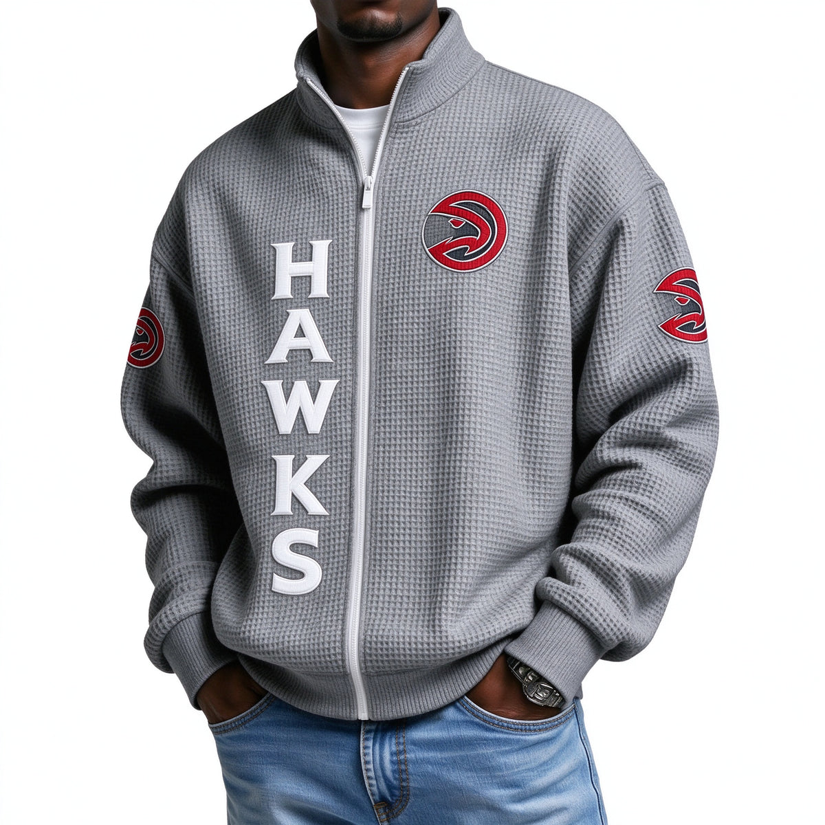 Atlanta Hawks EST 1946 Printed Waffle Quarter Zip Basketball Fan Hoodie