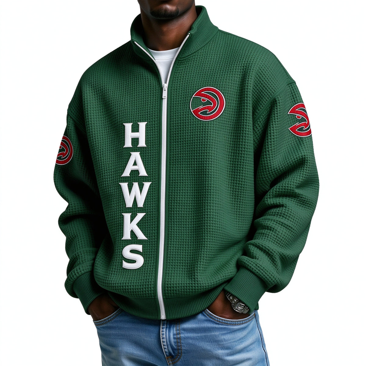 Atlanta Hawks EST 1946 Printed Waffle Quarter Zip Basketball Fan Hoodie