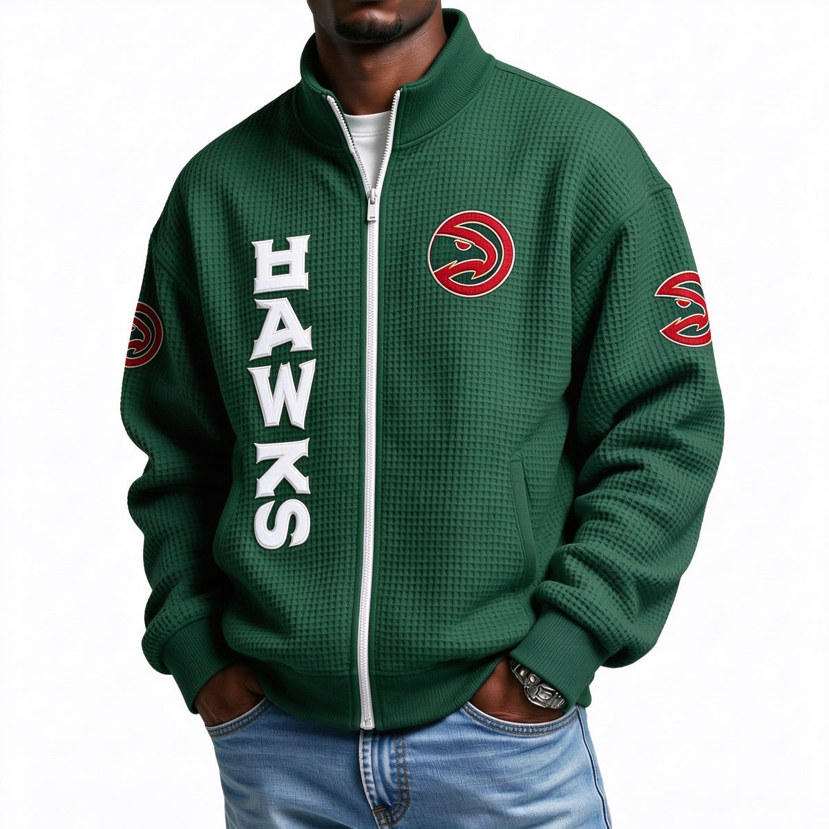 Atlanta Hawks EST 1946 Printed Waffle Quarter Zip Basketball Fan Hoodie