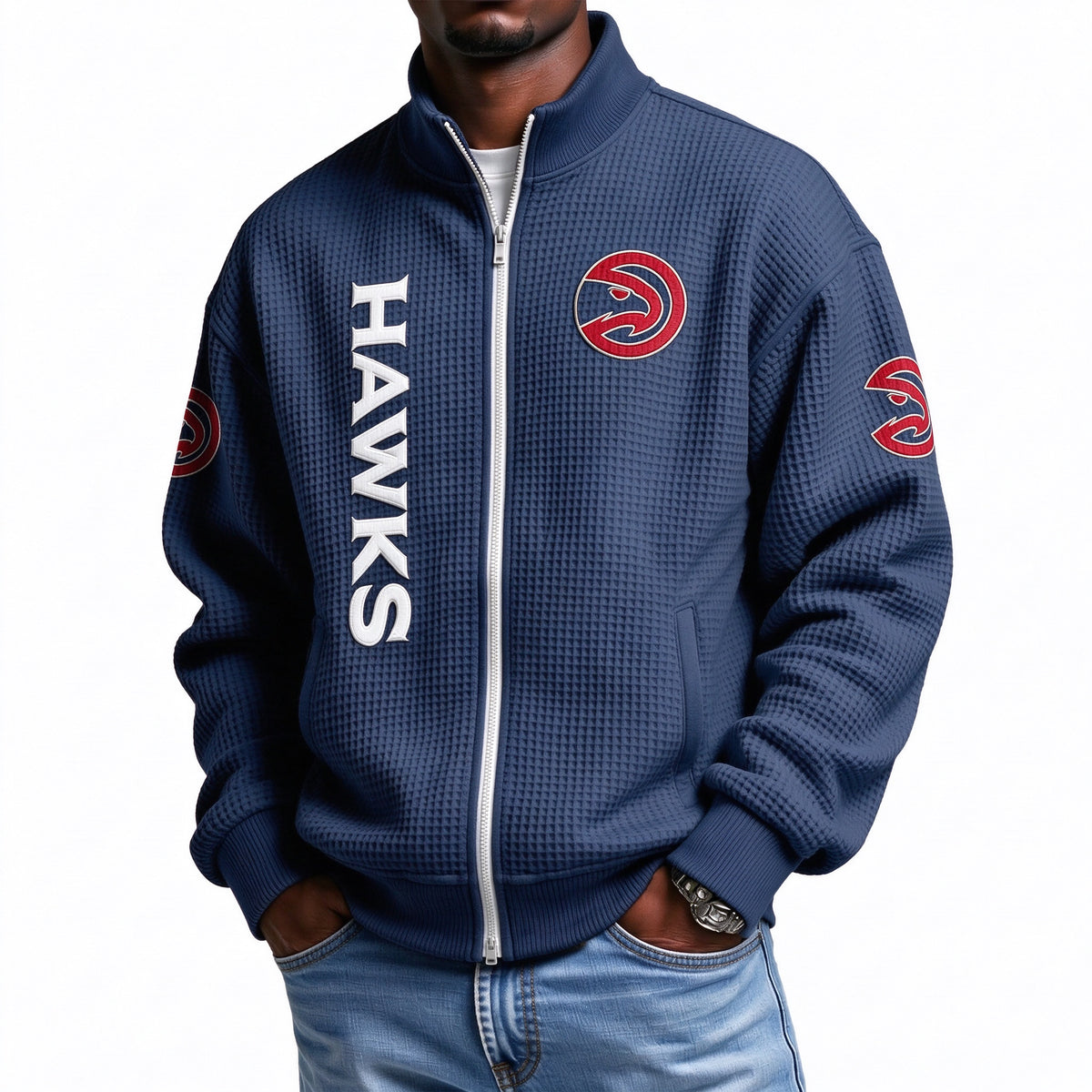 Atlanta Hawks EST 1946 Printed Waffle Quarter Zip Basketball Fan Hoodie