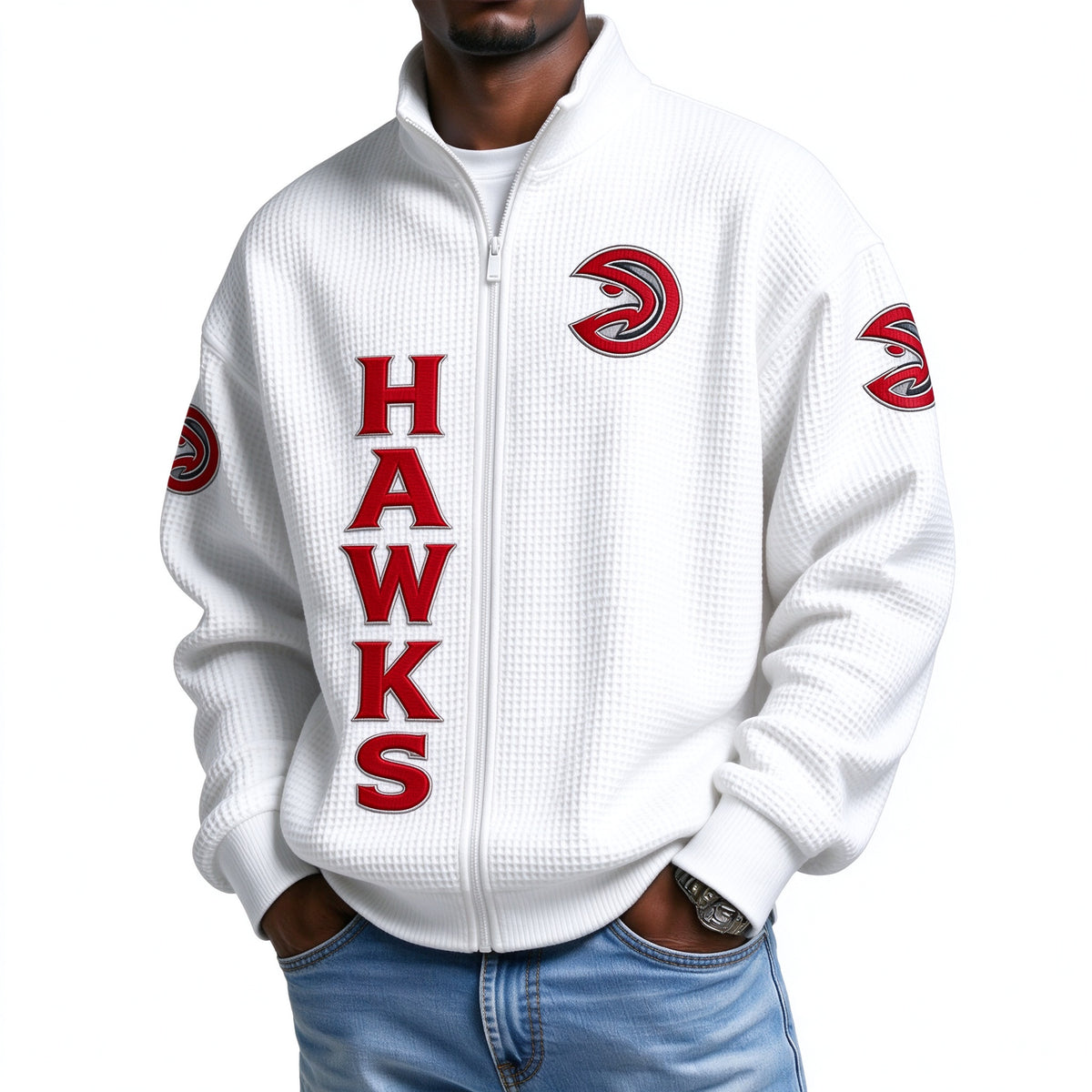 Atlanta Hawks EST 1946 Printed Waffle Quarter Zip Basketball Fan Hoodie
