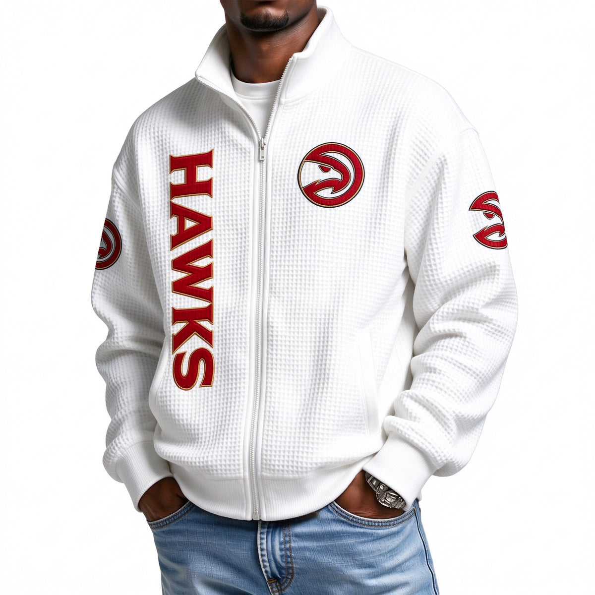 Atlanta Hawks EST 1946 Printed Waffle Quarter Zip Basketball Fan Hoodie