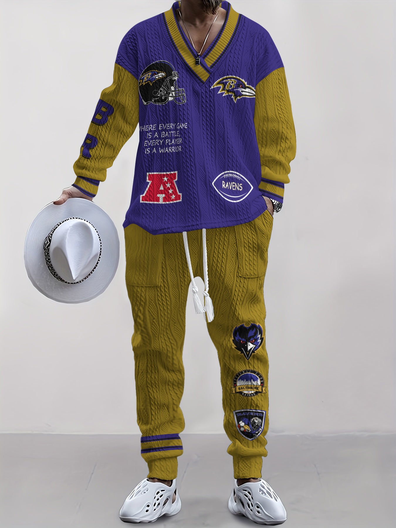 Baltimore Ravens  Classic All-Season Long Sleeve V-Neck Pullover Sweater