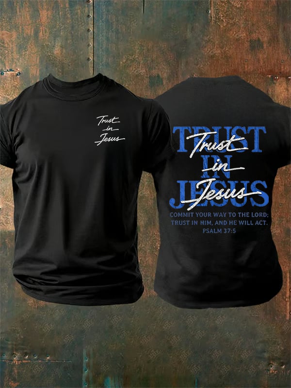 Men's "Trust in Jesus" 37:5 Bible Verse Design Print T-Shirt