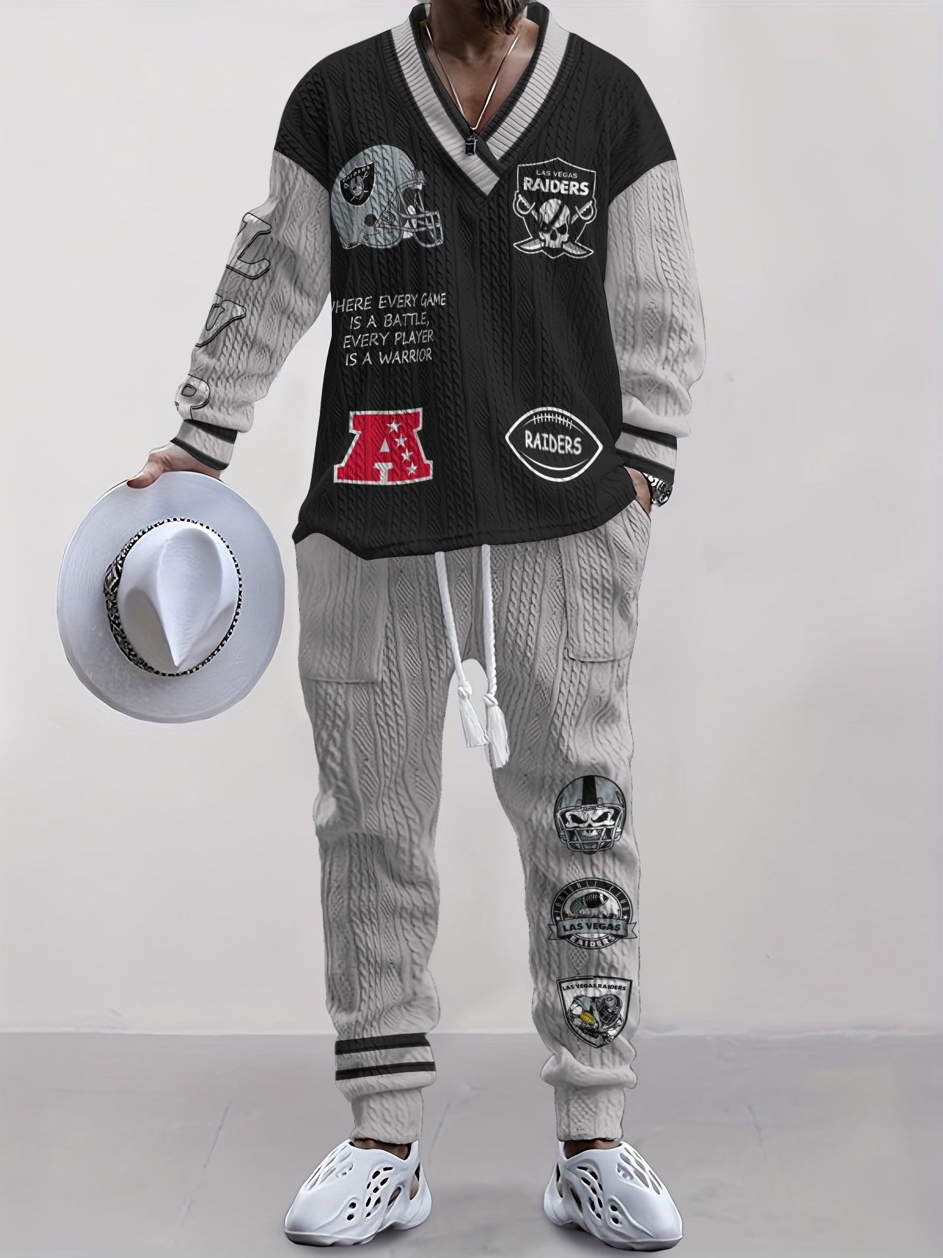 Las Vegas Raiders Classic All-Season Long Sleeve V-Neck Pullover Sweater