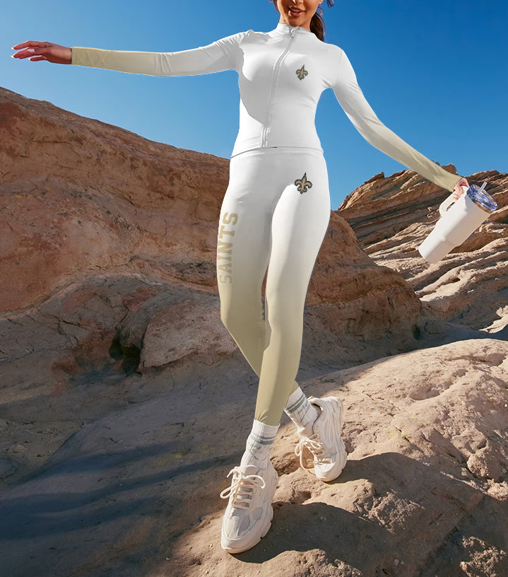 New Orleans Saints 2 Piece Workout  Sets :Sculpt High Waist Gym Leggings & long Sleeve Sports Top