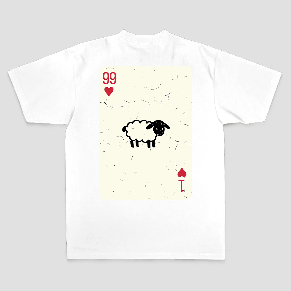 99 Of Hearts Sheep Playing Card Printed Men's T-shirt