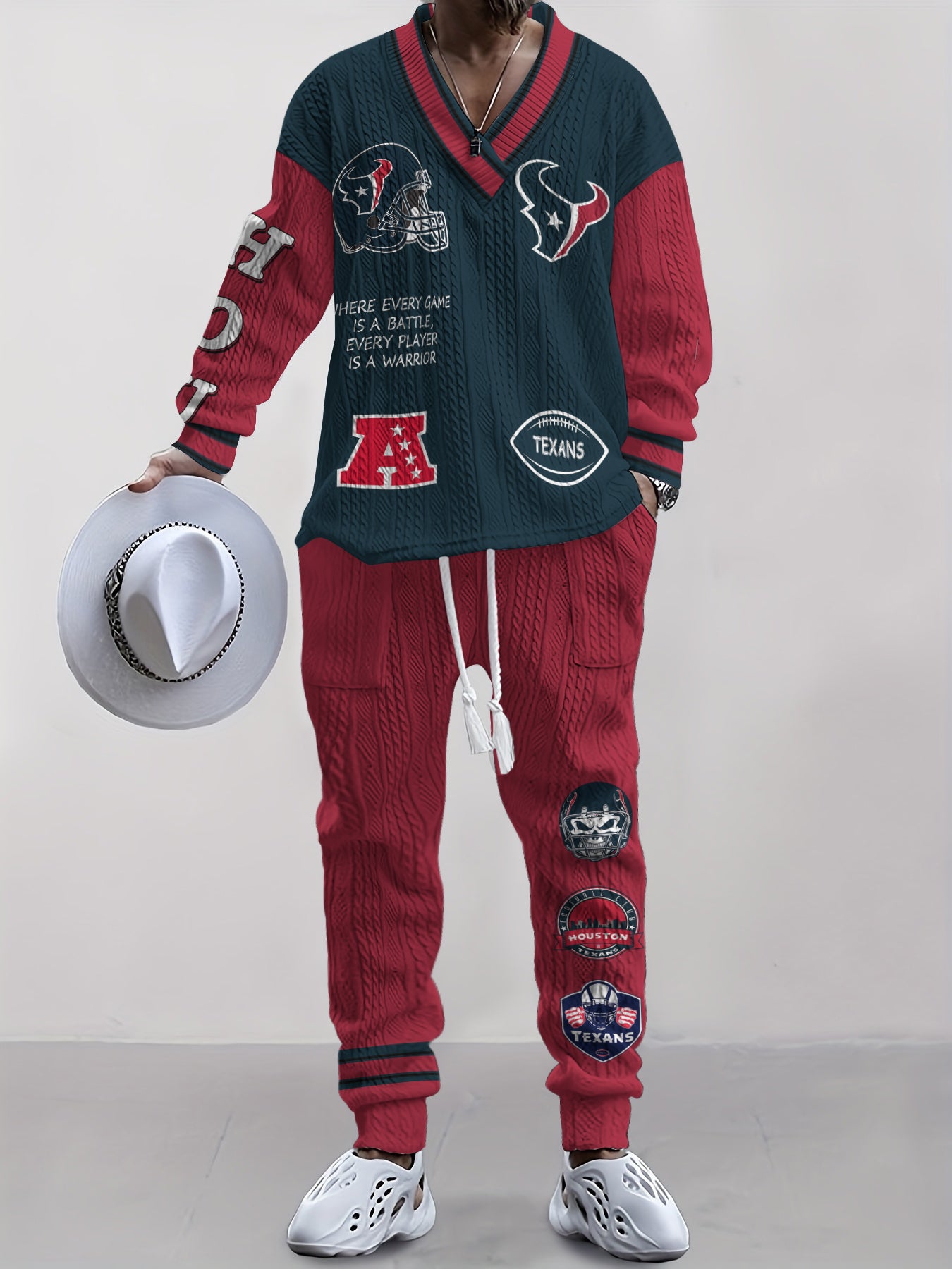 Houston Texans Classic All-Season Long Sleeve V-Neck Pullover Sweater