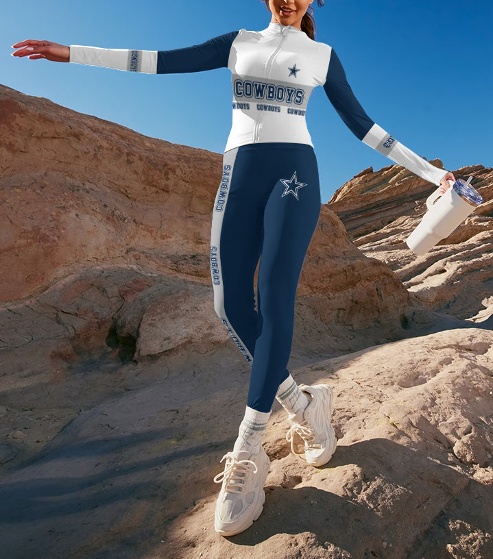 Dallas Cowboys 2 Piece Workout  Sets :Sculpt High Waist Gym Leggings & long Sleeve Sports Top