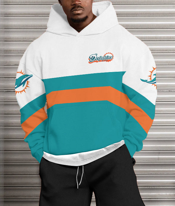 Miami Dolphins Printed Hooded Pocket Pullover Hoodie