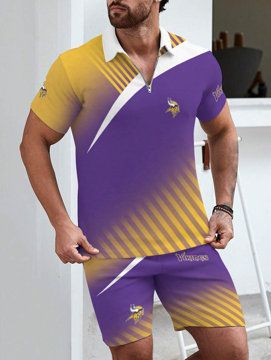 Minnesota Vikings Limited Edition ZIP Polo Shirt And Shorts Two-Piece Suits