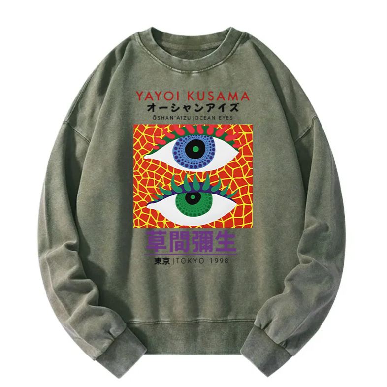 Animescollection Yayoi Kusama Eyes Vintage Washed Sweatshirt