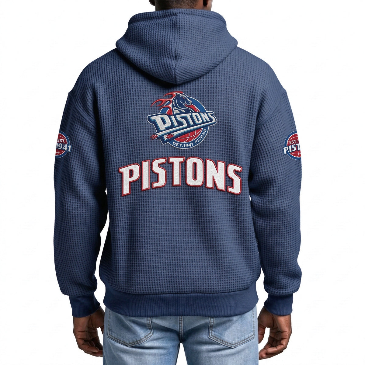 Detroit Pistons EST 1941 Printed Waffle Quarter Zip Basketball Fan Hoodie