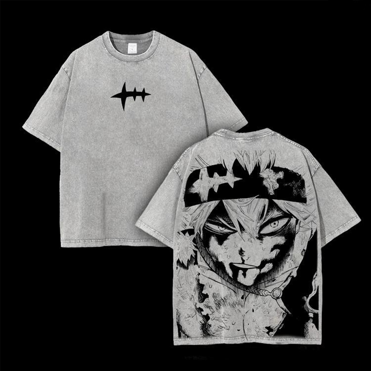 Asta x Black Bulls Black Clover Anime Double Printed Vintage Washed Tee Unisex