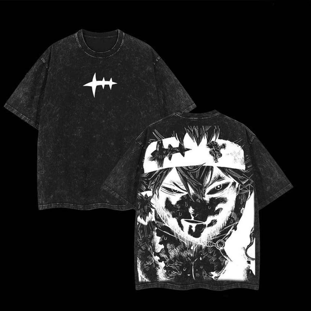 Asta x Black Bulls Black Clover Anime Double Printed Vintage Washed Tee Unisex