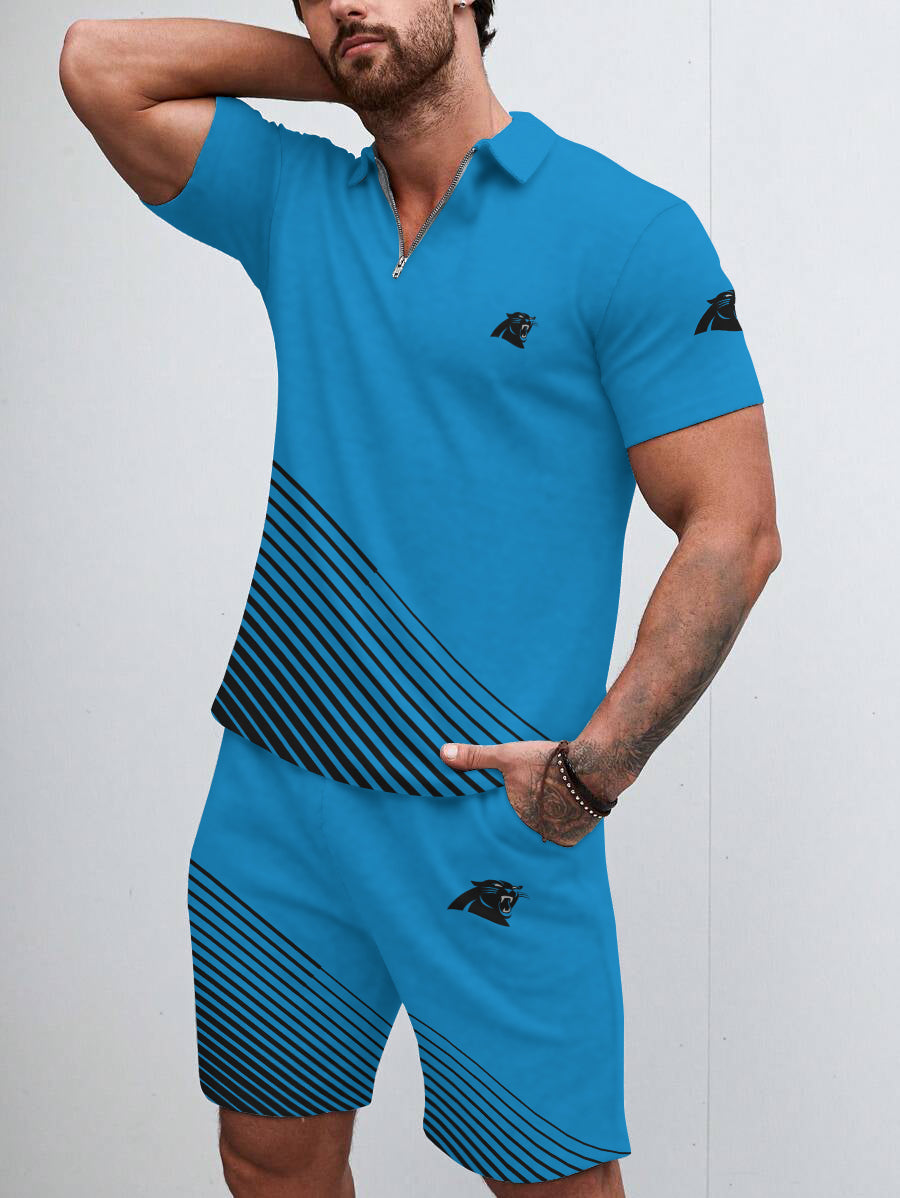 Carolina Panthers Limited Edition ZIP Polo Shirt And Shorts Two-Piece Suits
