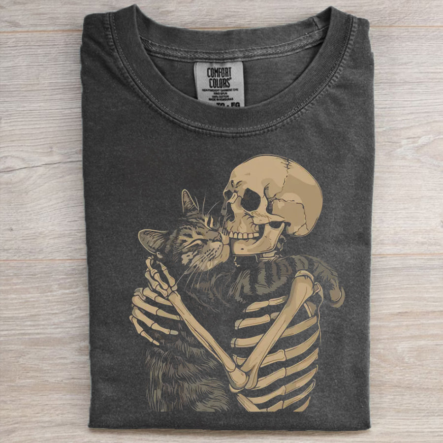 Skeleton Hugging Cat T-shirt