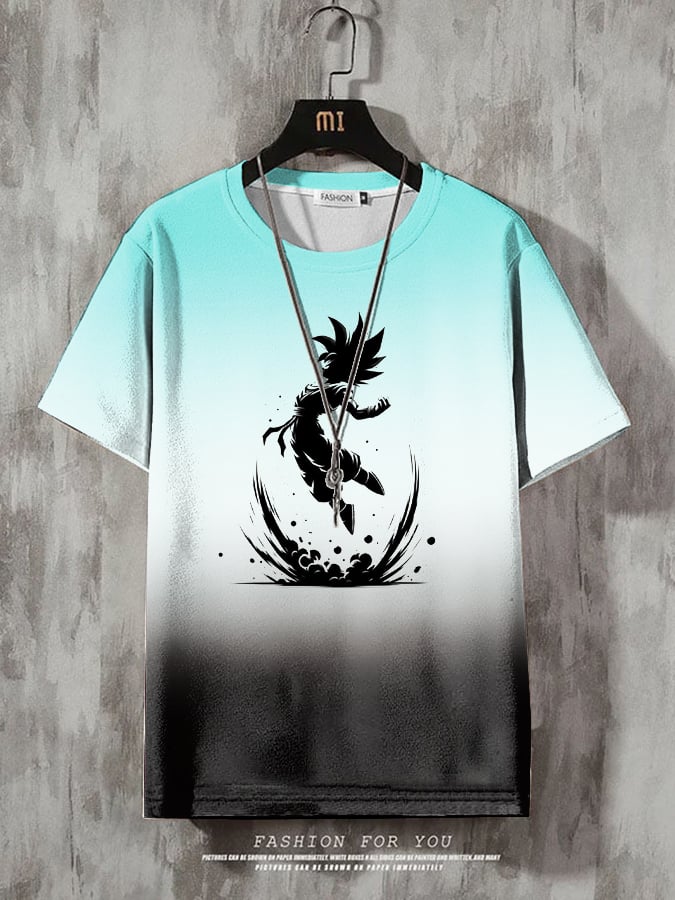 Men's Fashion Casual Gradient Anime Print T-shirt