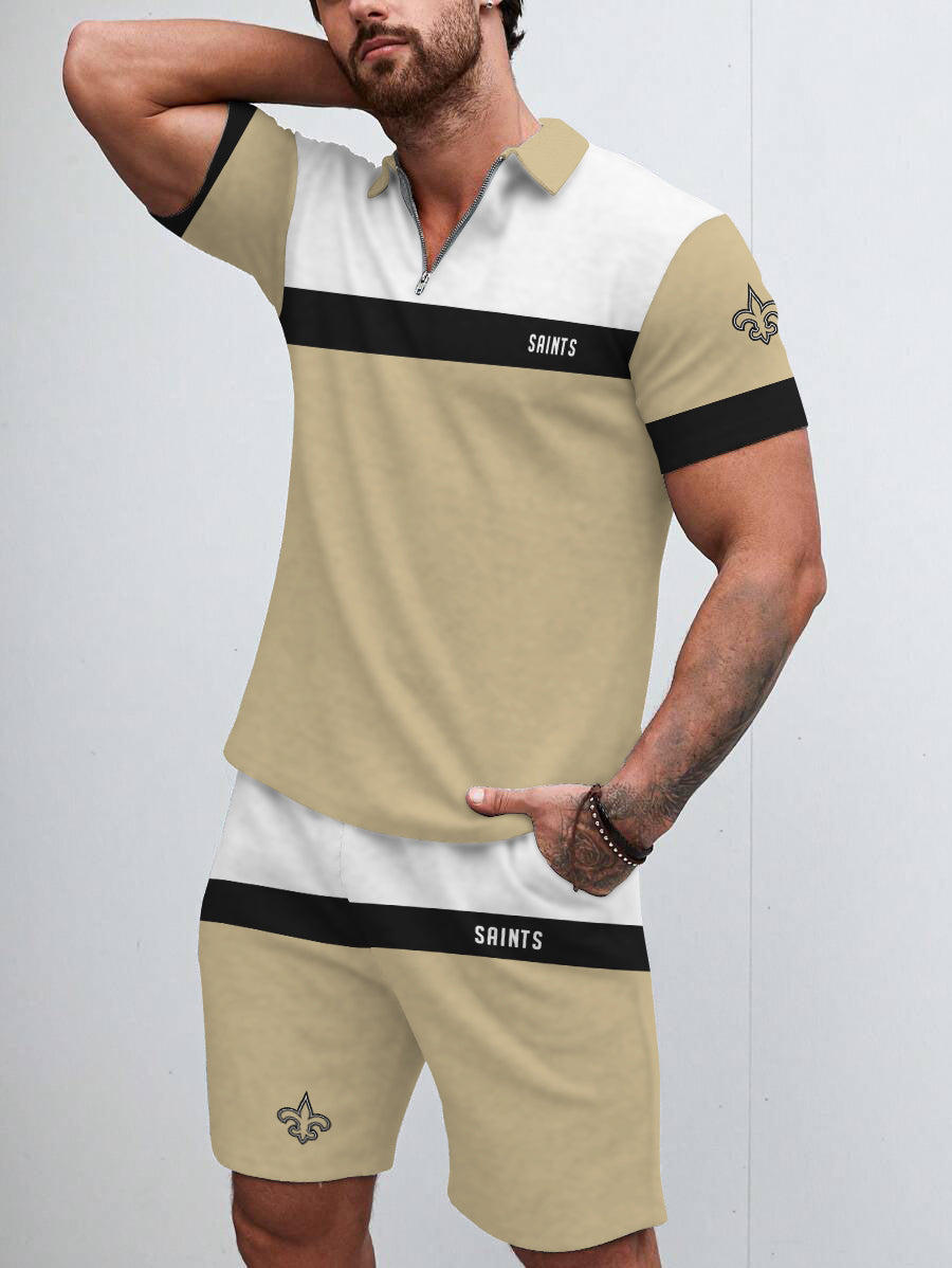 New Orleans Saints  Limited Edition ZIP Polo Shirt And Shorts Two-Piece Suits