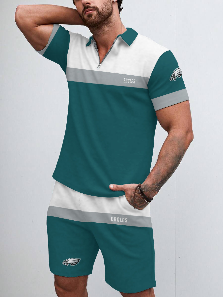 Philadelphia Eagles  Limited Edition ZIP Polo Shirt And Shorts Two-Piece Suits