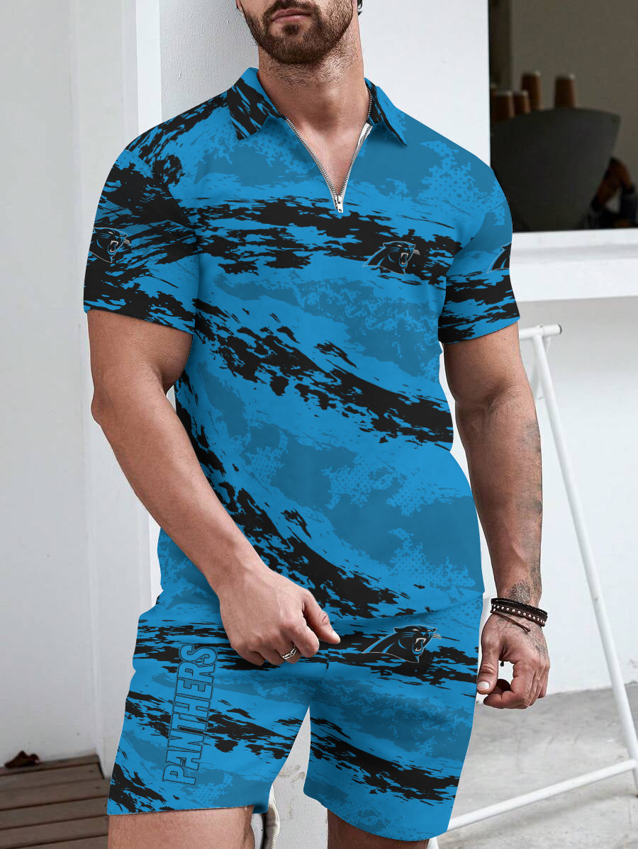 Carolina Panthers Limited Edition ZIP Polo Shirt And Shorts Two-Piece Suits