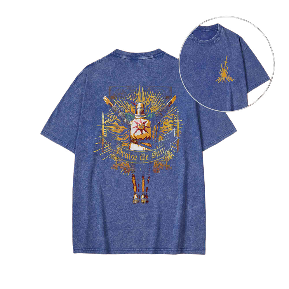 Praise the Sun Back Print Vintage Washed Unisex T-Shirt