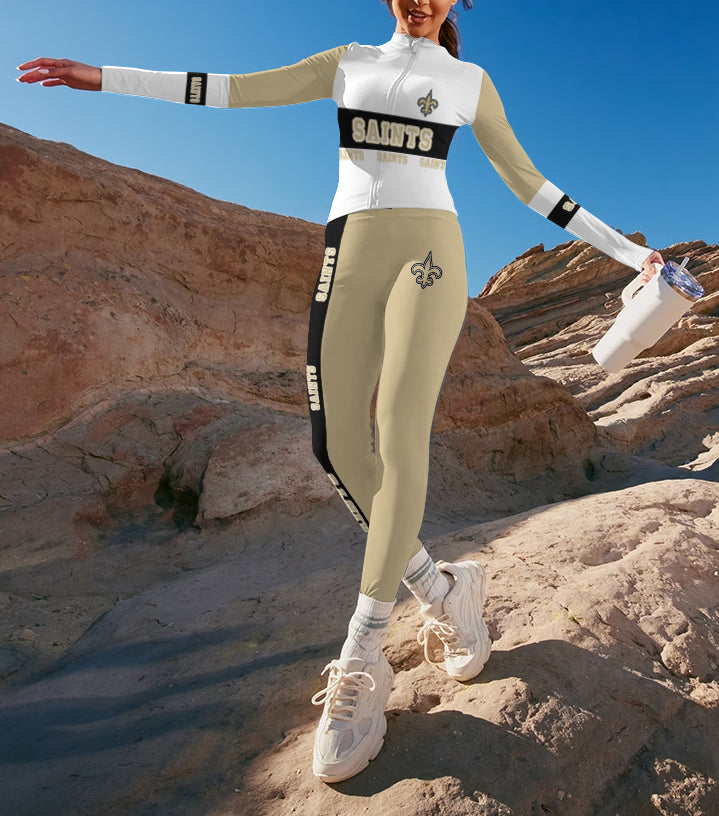 New Orleans Saints 2 Piece Workout  Sets :Sculpt High Waist Gym Leggings & long Sleeve Sports Top