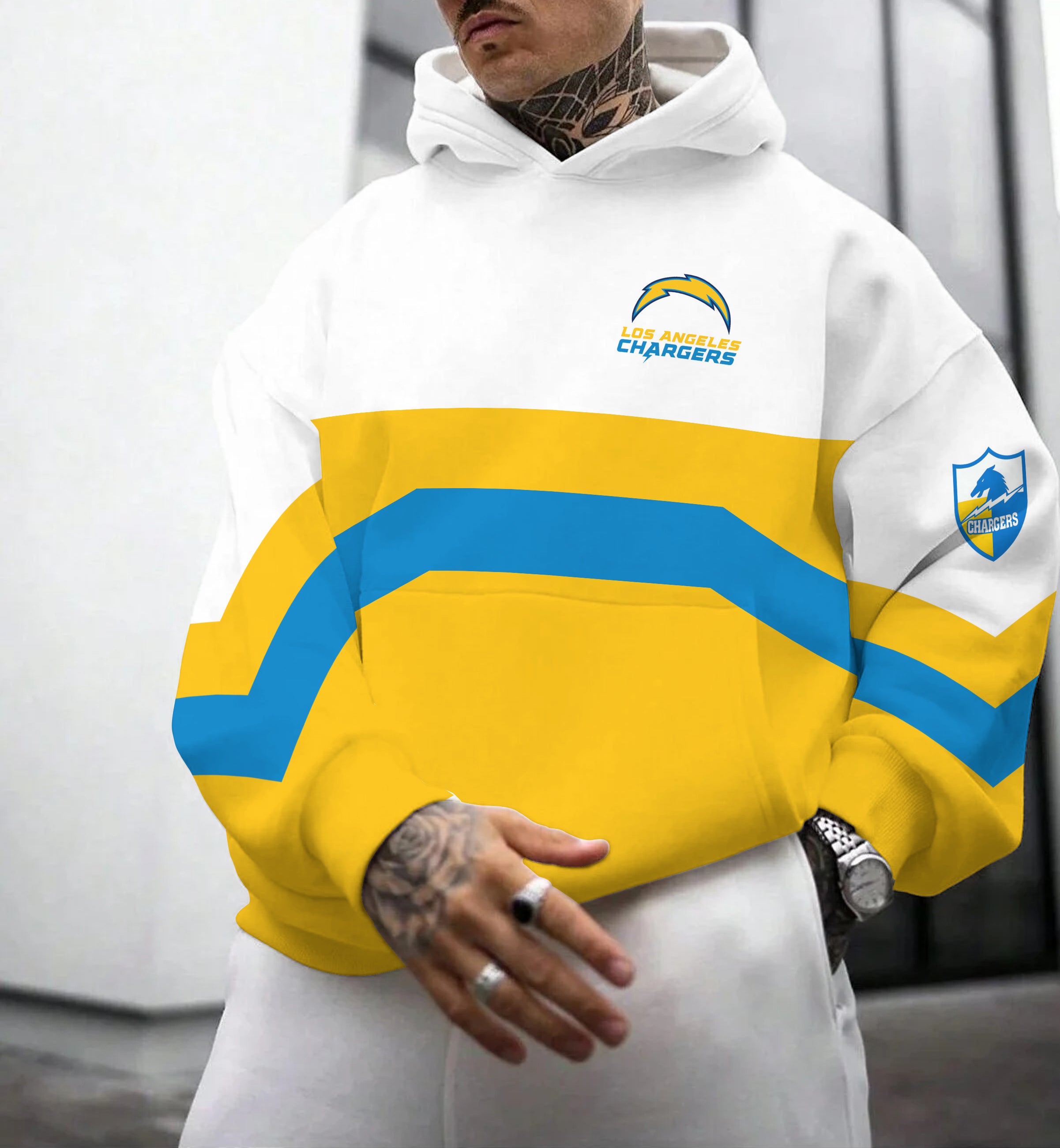 Los Angeles Chargers Printed Hooded Pocket Pullover Hoodie