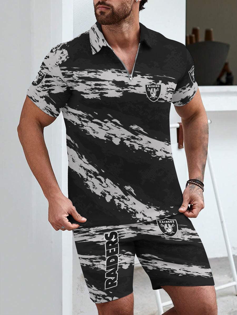 Las Vegas Raiders Limited Edition ZIP Polo Shirt And Shorts Two-Piece Suits