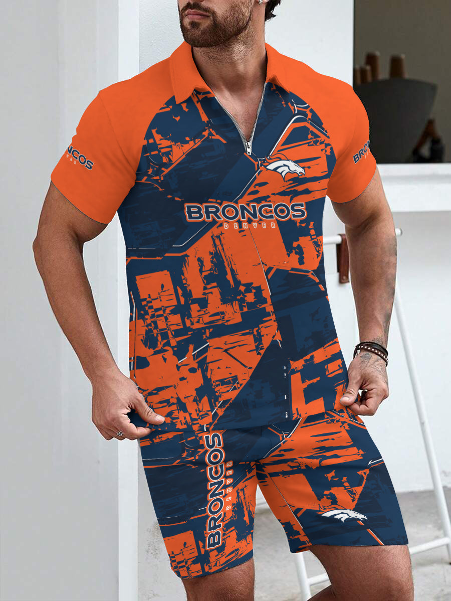 Denver Broncos Limited Edition ZIP Polo Shirt And Shorts Two-Piece Suits