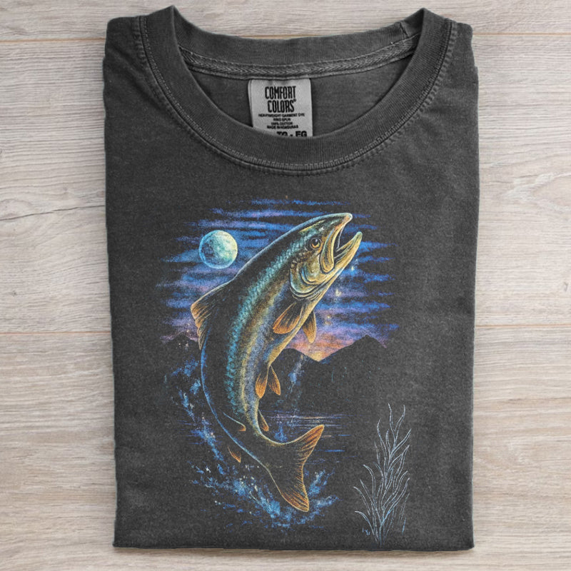 Fish Midnight Vintage Style Graphic T-shirt