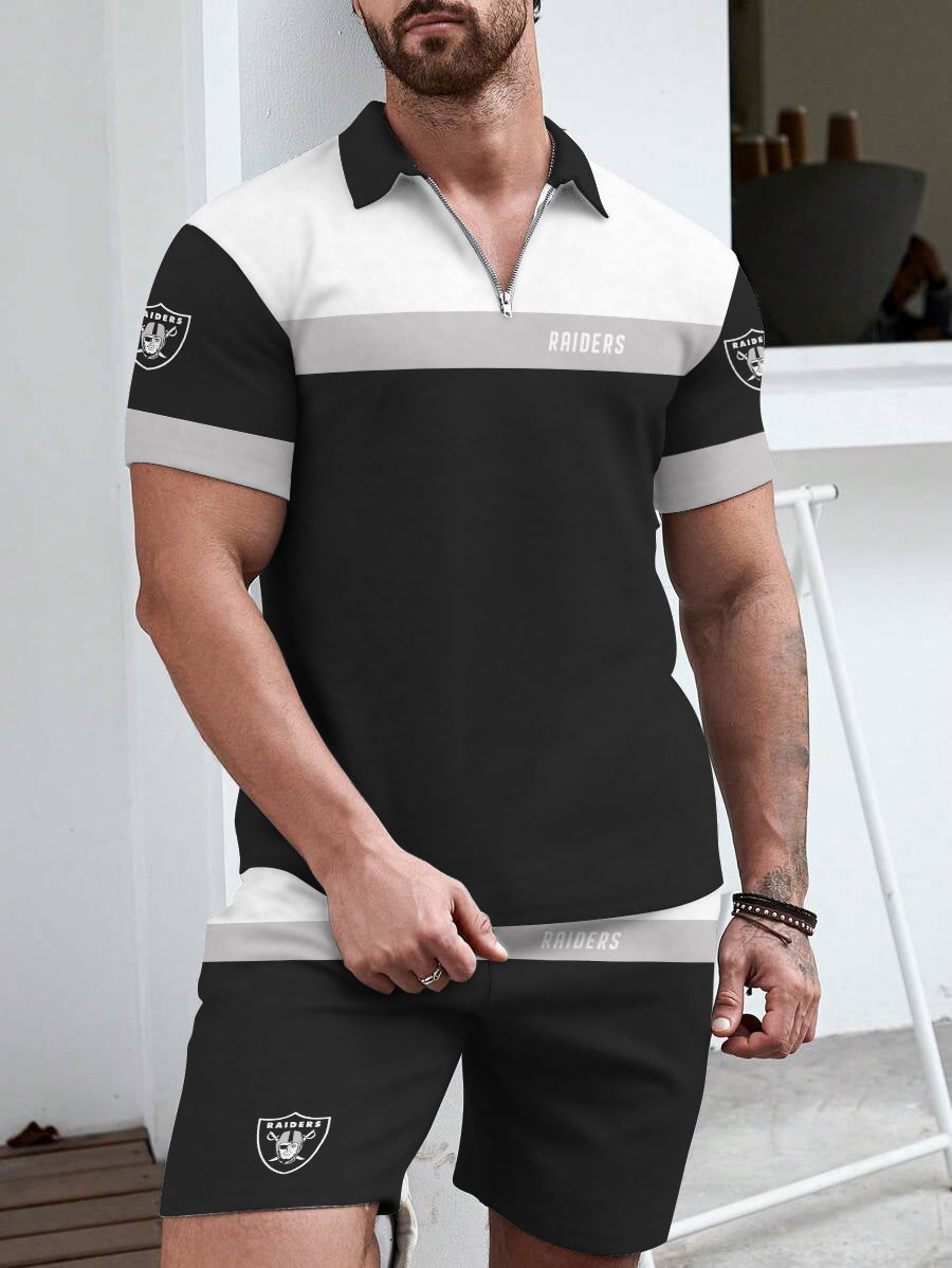 Las Vegas Raiders  Limited Edition ZIP Polo Shirt And Shorts Two-Piece Suits